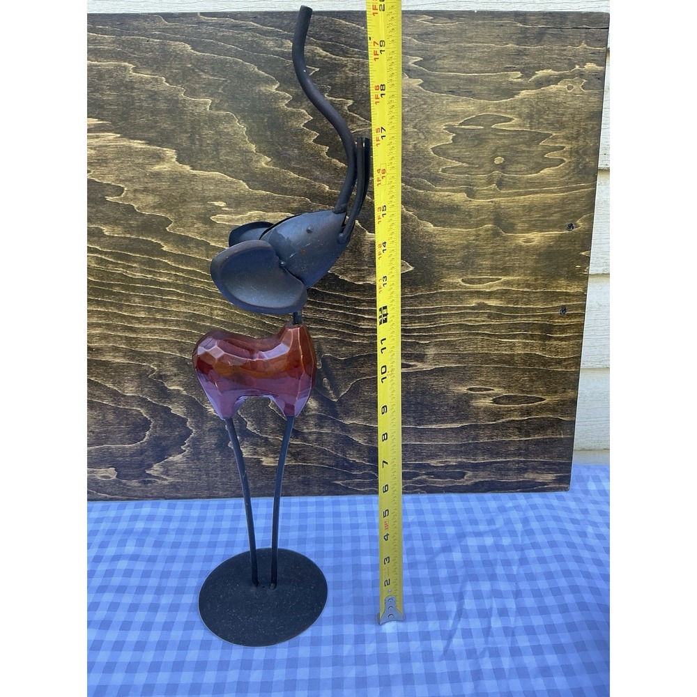 Vtg Elephant Wood & Metal Sculpture MCM Art Deco Art Sleek‎ Figurine Mid Century - Picture 6 of 6